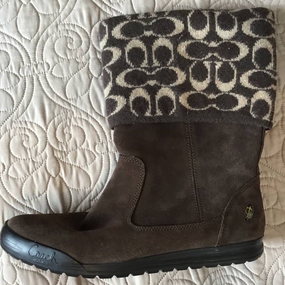 Coach Tatum Signature C Wool and Sued Brown Boots, Size 8 - Picture 6 of 13
